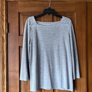LOFT gray with charcoal stripes square neck T